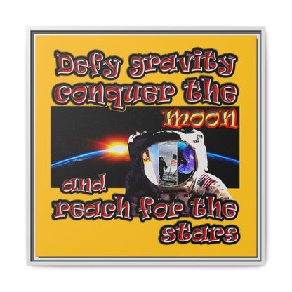defy conquer reach - framed canvas art (yellow)