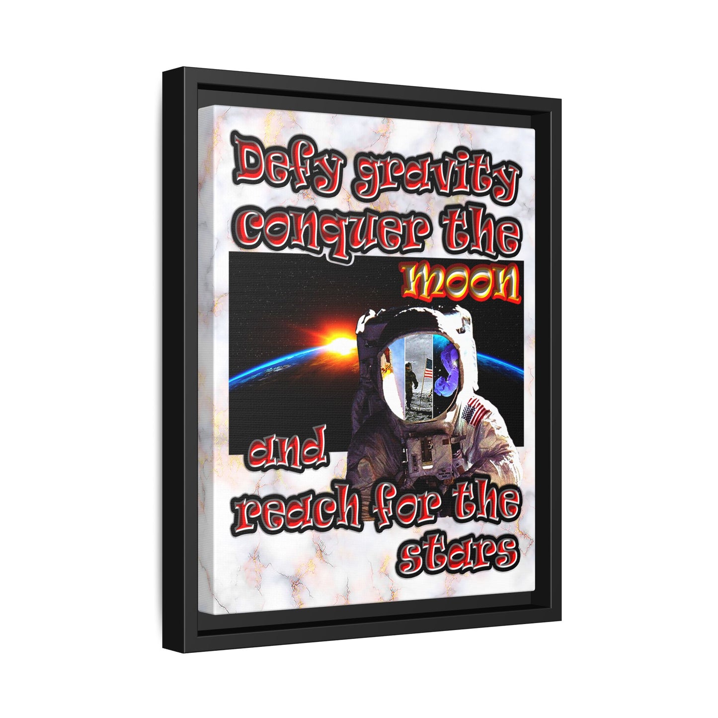 defy conquer reach - framed canvas art (white marble)