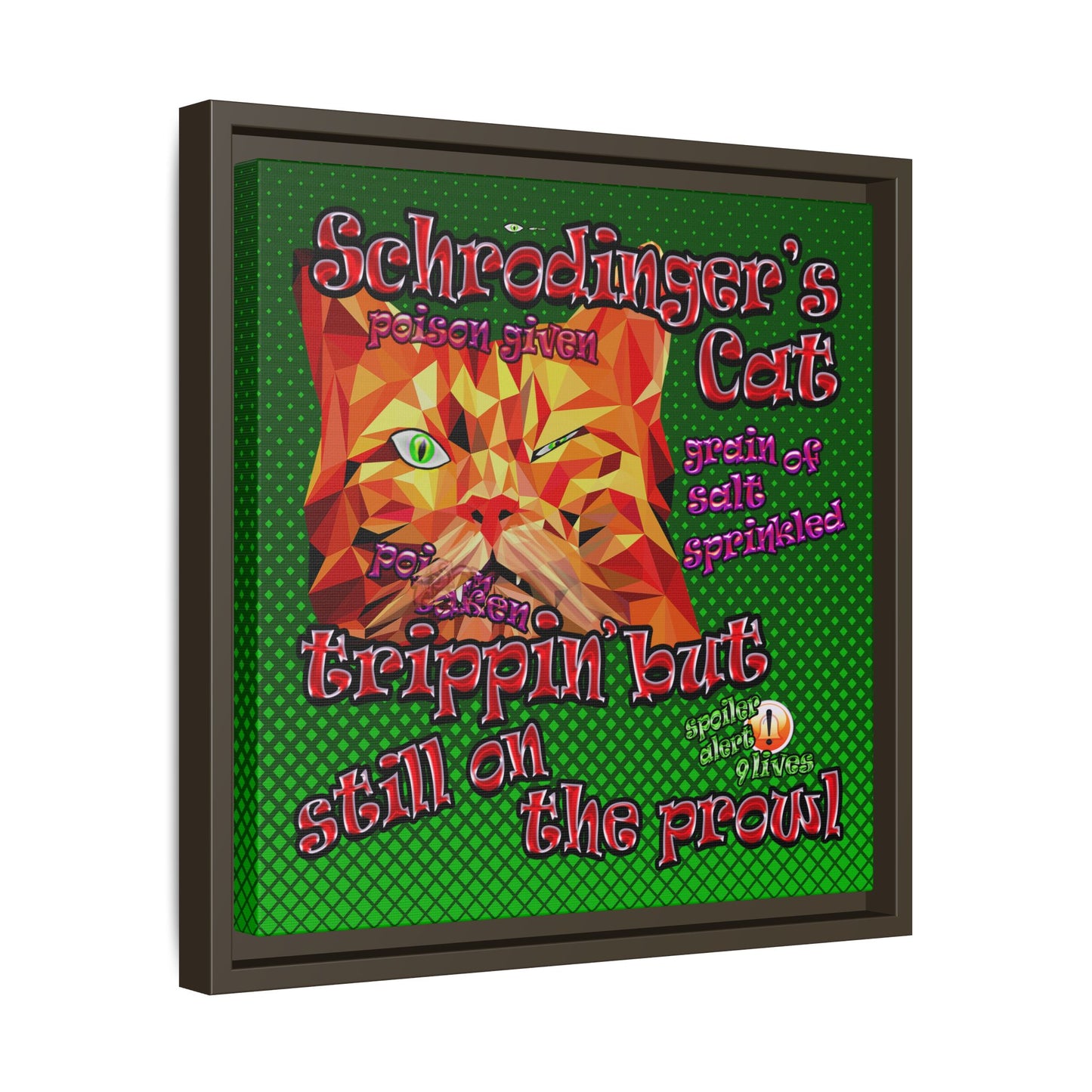 schrodinger's cat - framed canvas art (logo green)