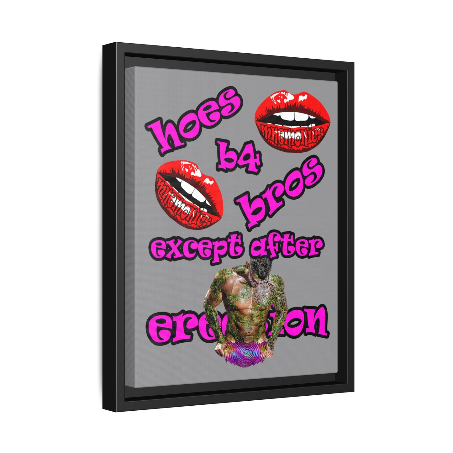 hoes b4 bros - framed canvas art (grey)