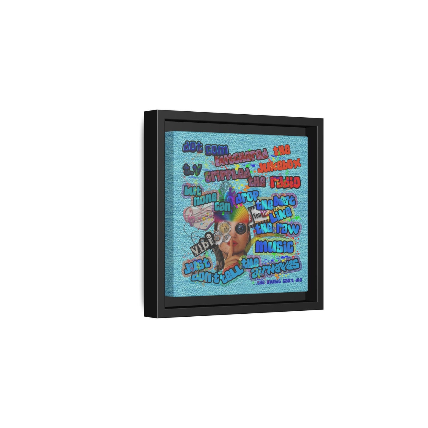 drop the beat - framed canvas art (faded blue)