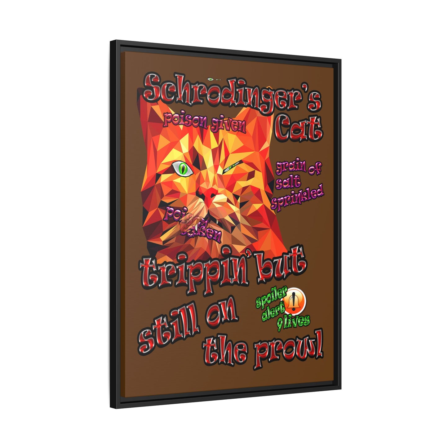 schrodinger's cat - framed canvas art (brown)