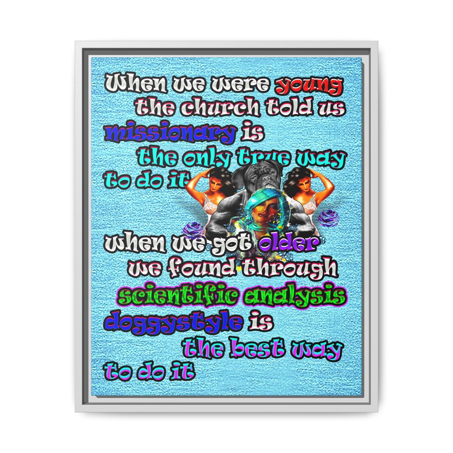 doggystyle - framed canvas art (faded blue)