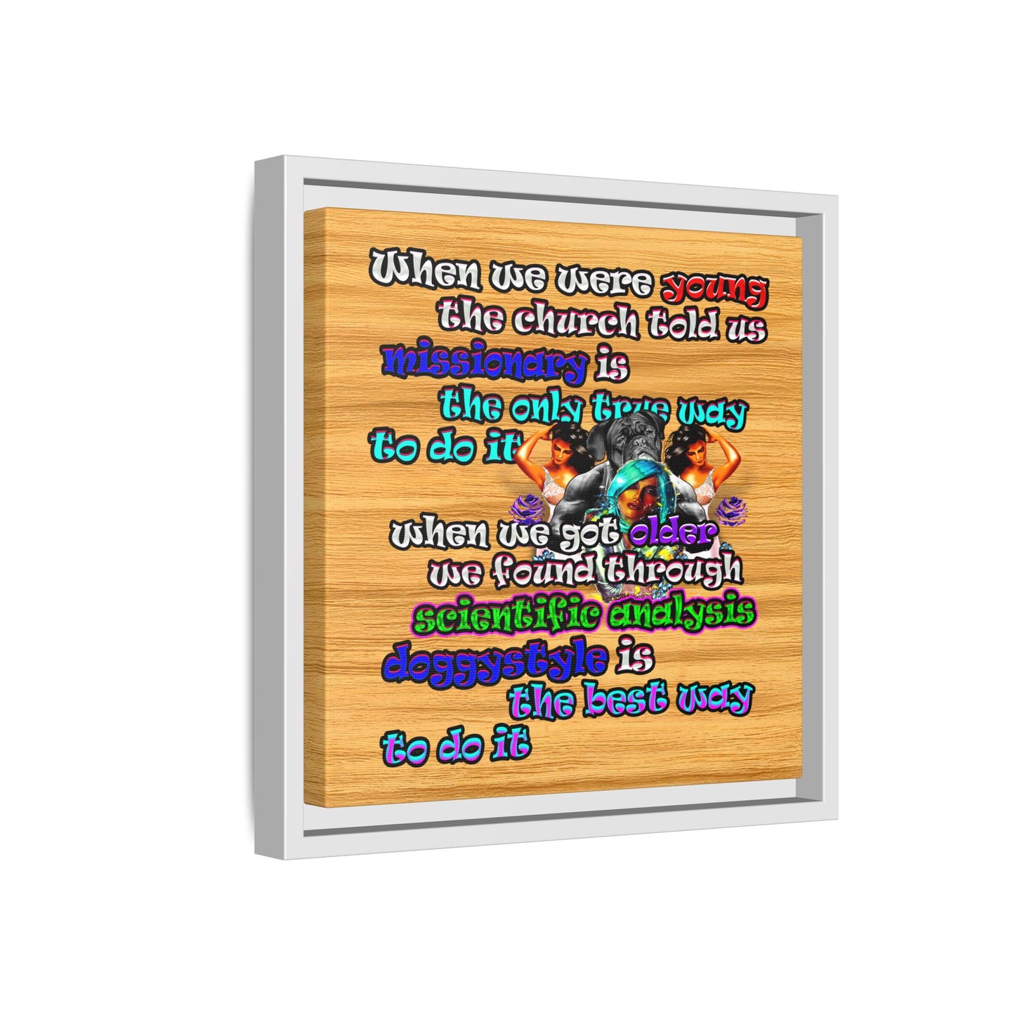 doggystyle - framed canvas art (butterscotch wood finish)