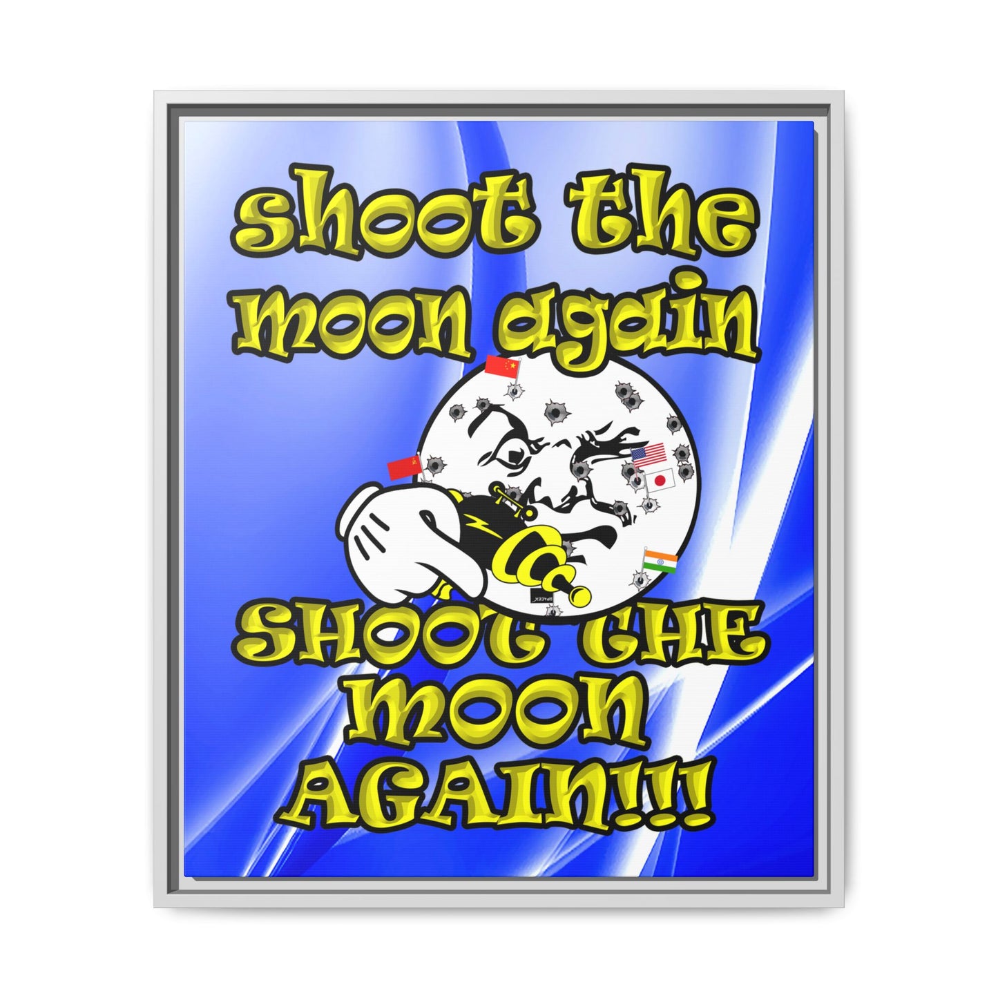 shoot the moon again - framed canvas art (blue-white wave)
