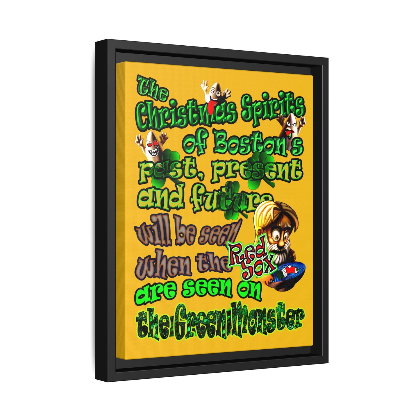christmas spirits of boston - framed canvas art (yellow)
