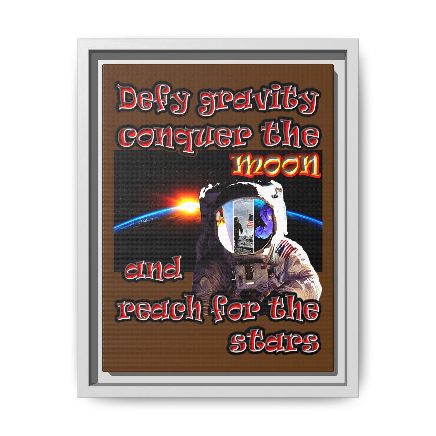 defy conquer reach - framed canvas art (brown)