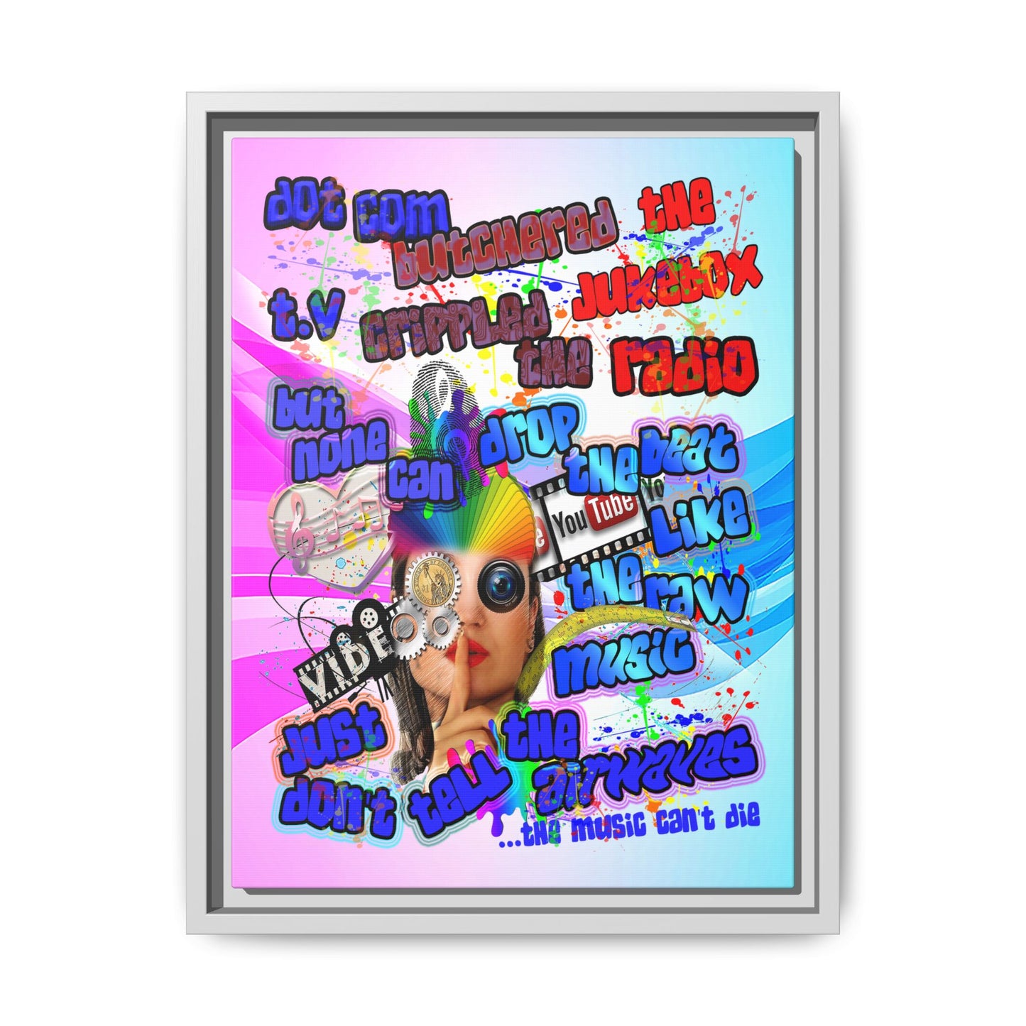 drop the beat - framed canvas art (light blue-pink wave)
