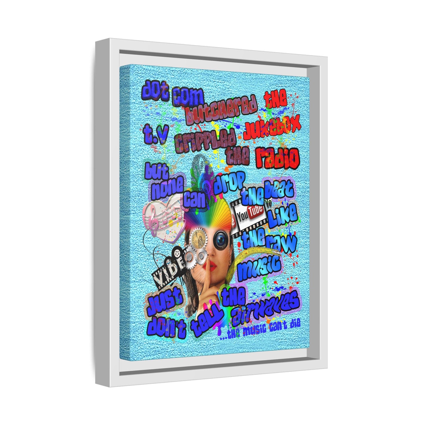 drop the beat - framed canvas art (faded blue)