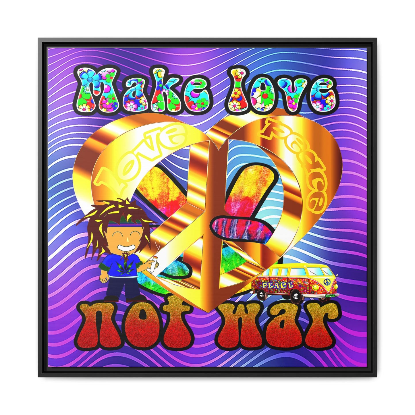 love peace - framed canvas art (purple wave)