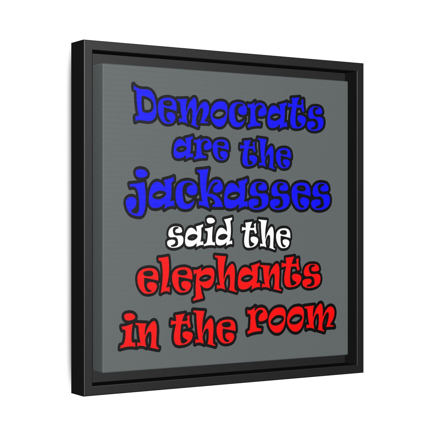 donkeys and elephants - framed canvas art (dark grey)