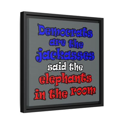 donkeys and elephants - framed canvas art (dark grey)