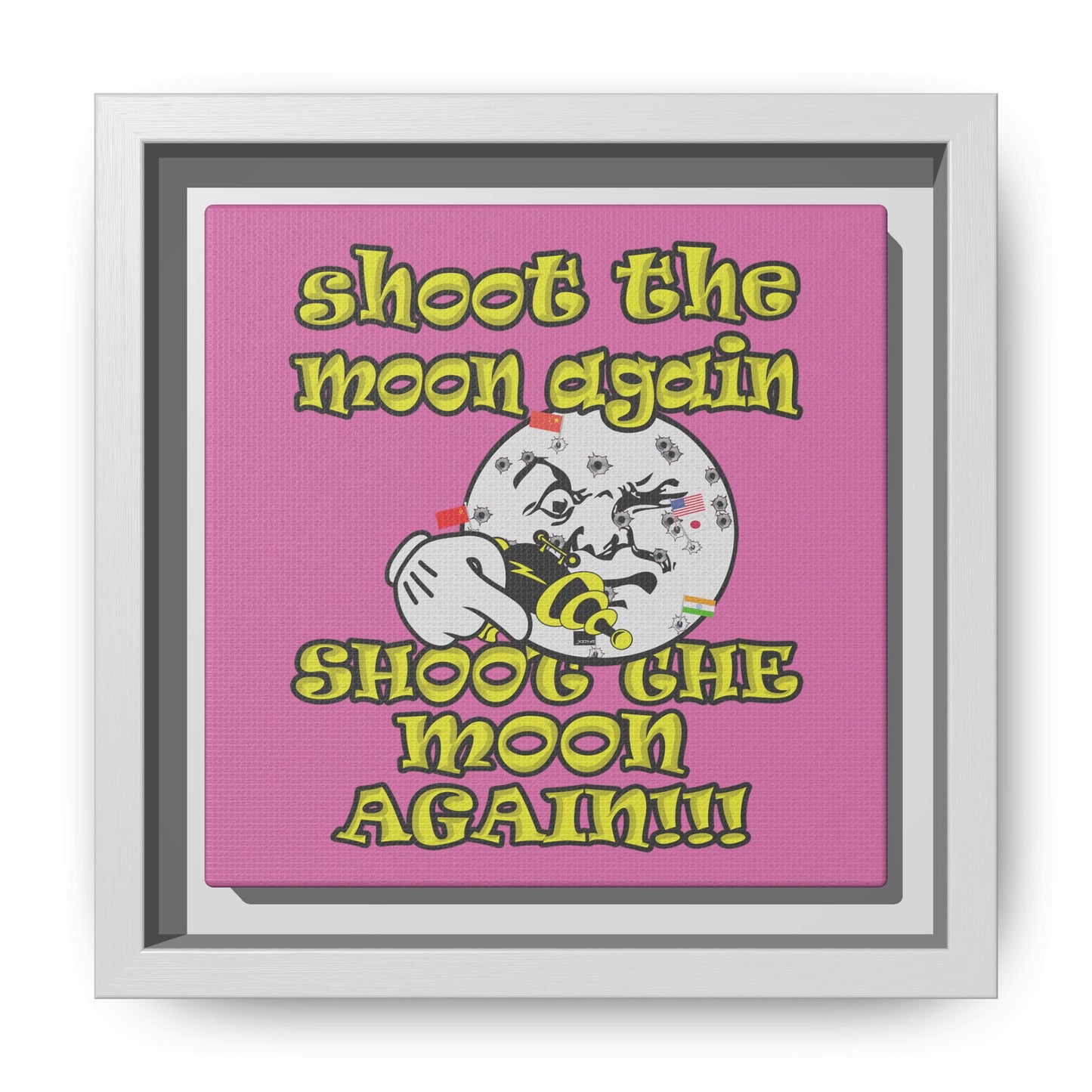 shoot the moon again - framed canvas art (light pink)