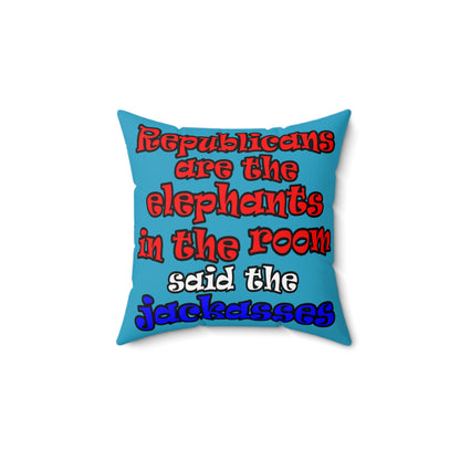 donkeys and elephants - Spun Polyester Square Pillow - (turquoise)