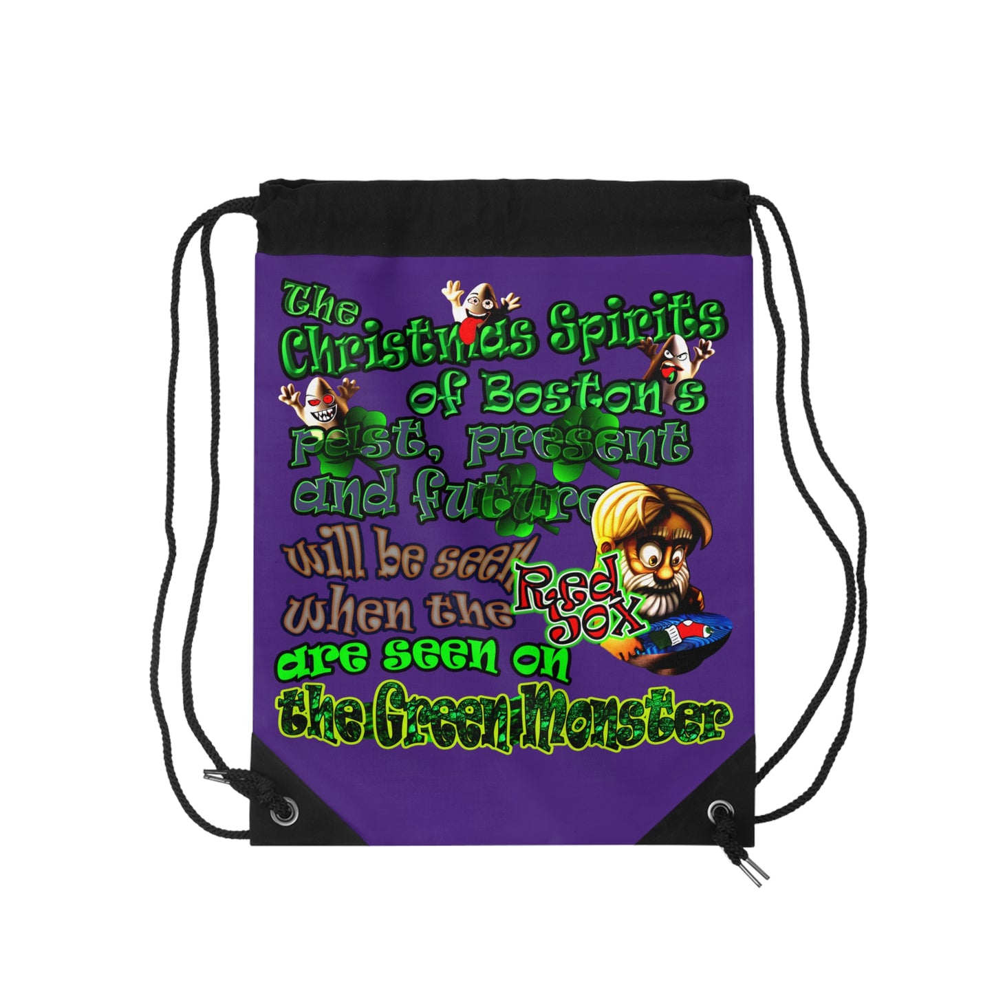 christmas spirits of boston - Drawstring Bag (purple)