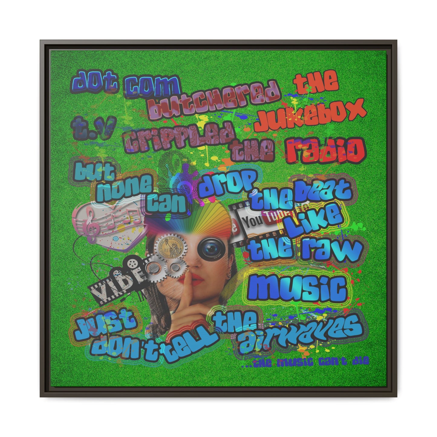 drop the beat - framed canvas art (green turf)