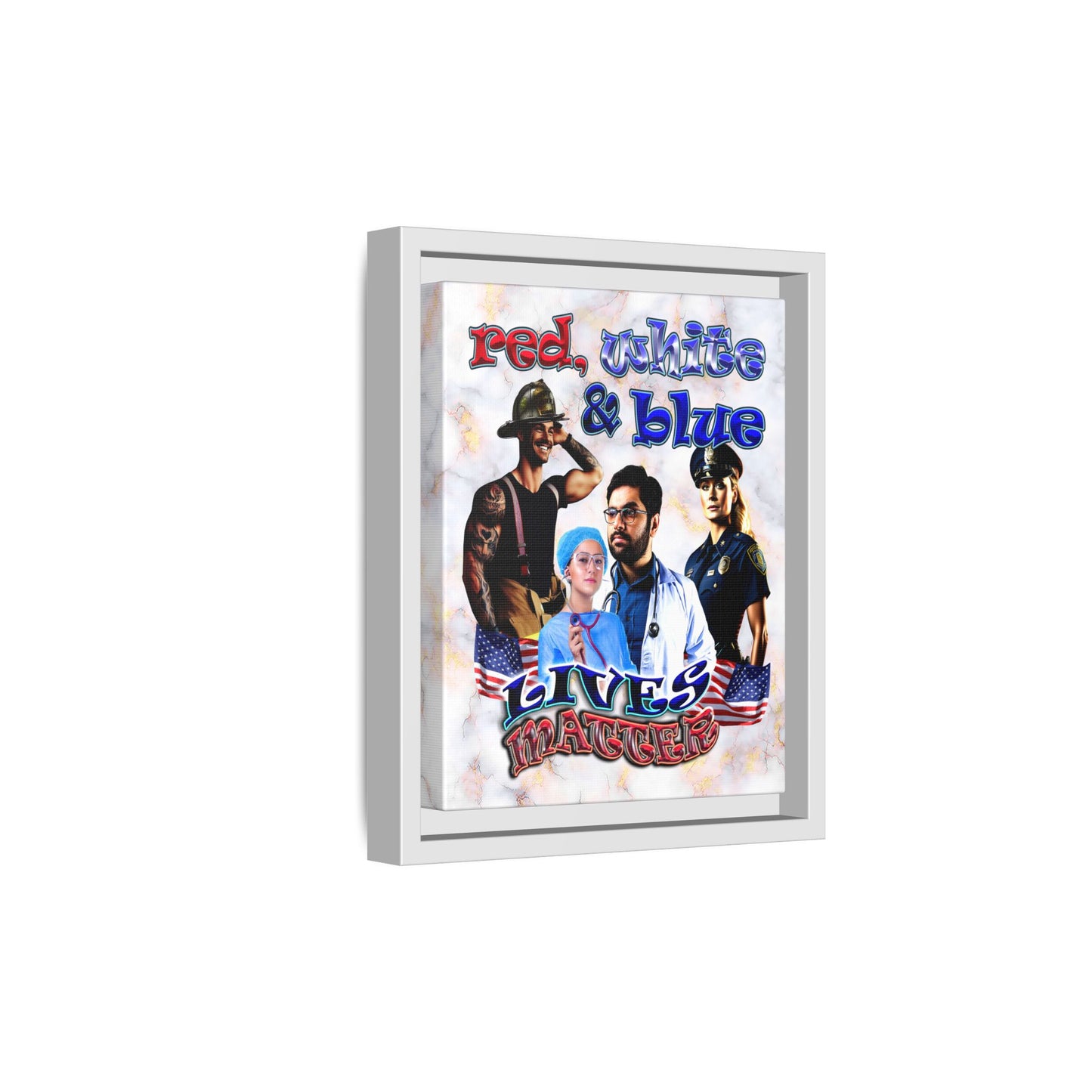 rw&b lives matter - framed canvas art (white marble)