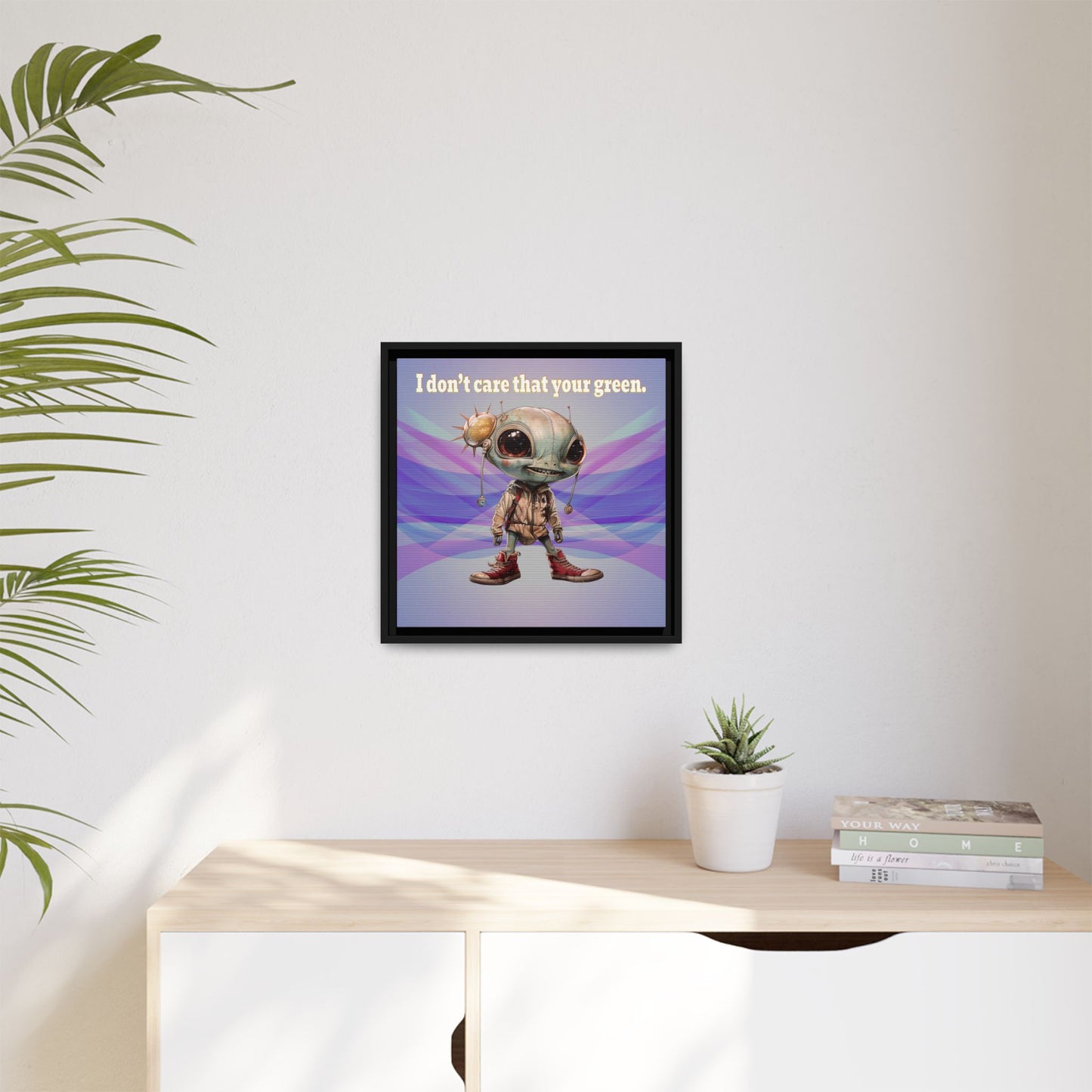 I don't care that your green - framed canvas art (light blue-pink wave)