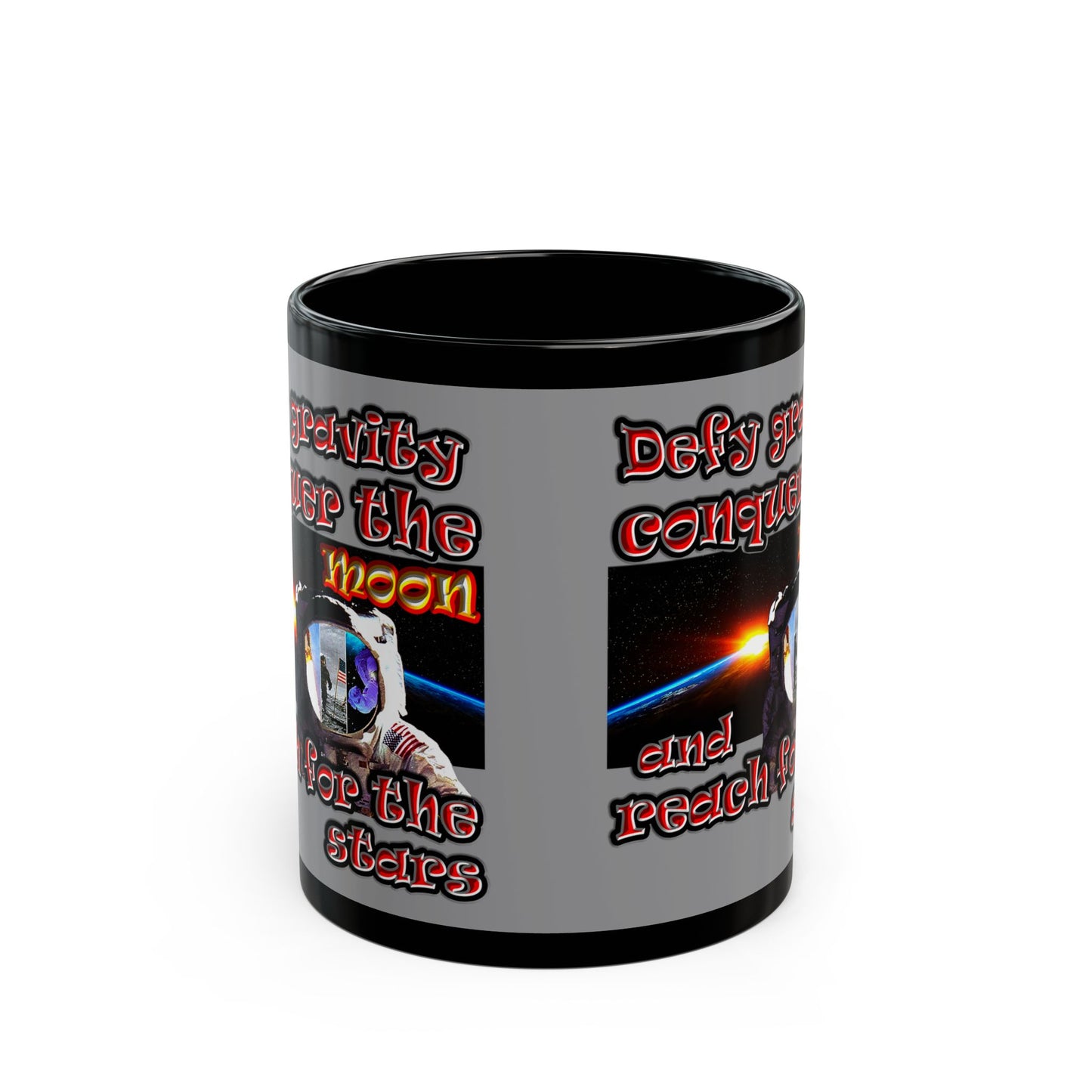 defy conquer reach - Black Mug (grey)