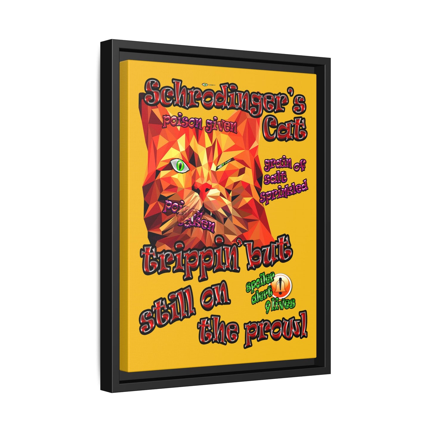 schrodinger's cat - framed canvas art (yellow)