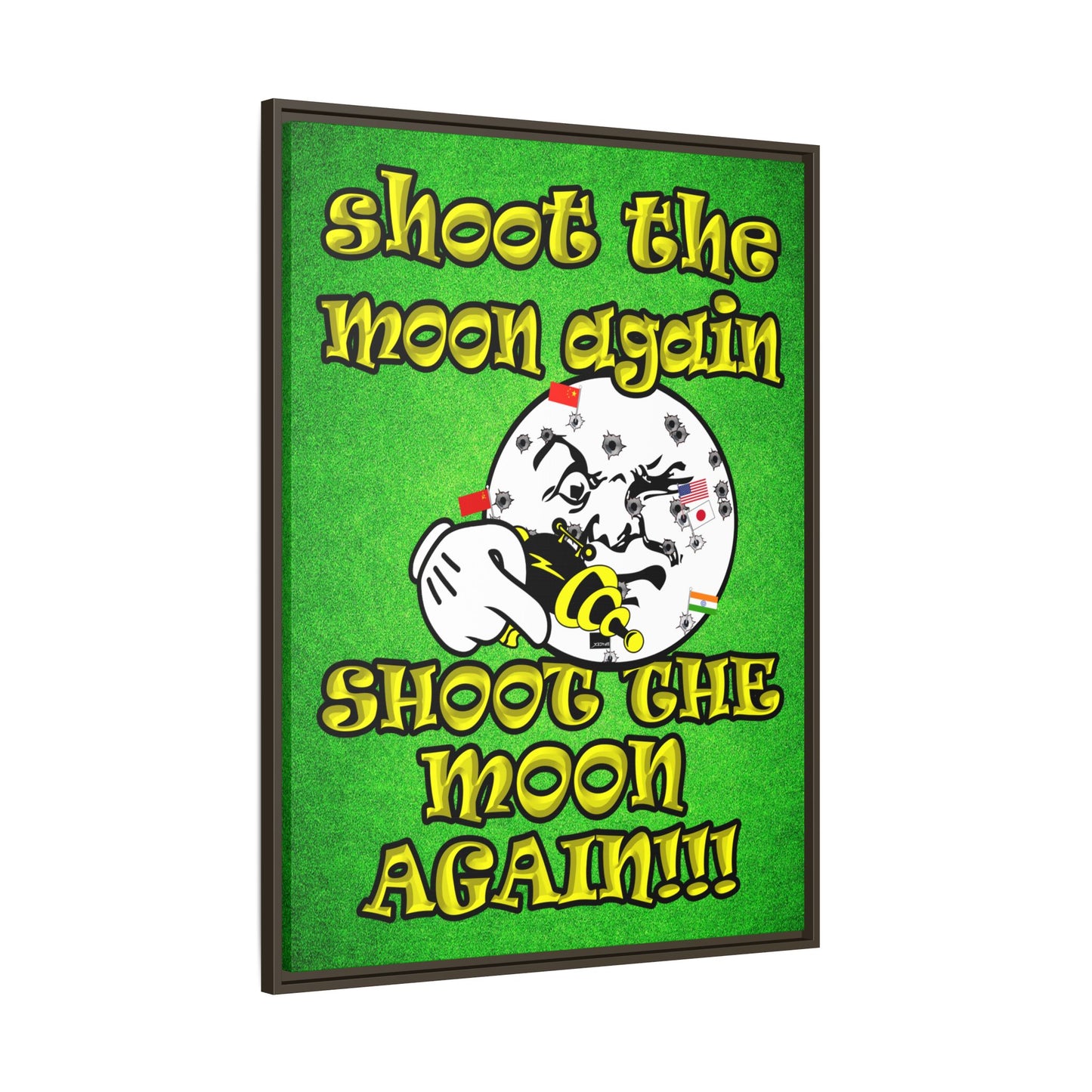 shoot the moon again - framed canvas art (green turf)