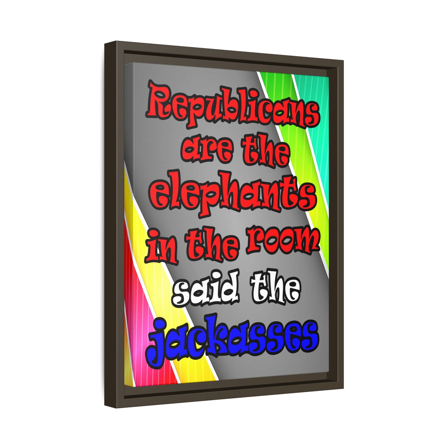 donkeys and elephants - framed canvas art (rainbow split)