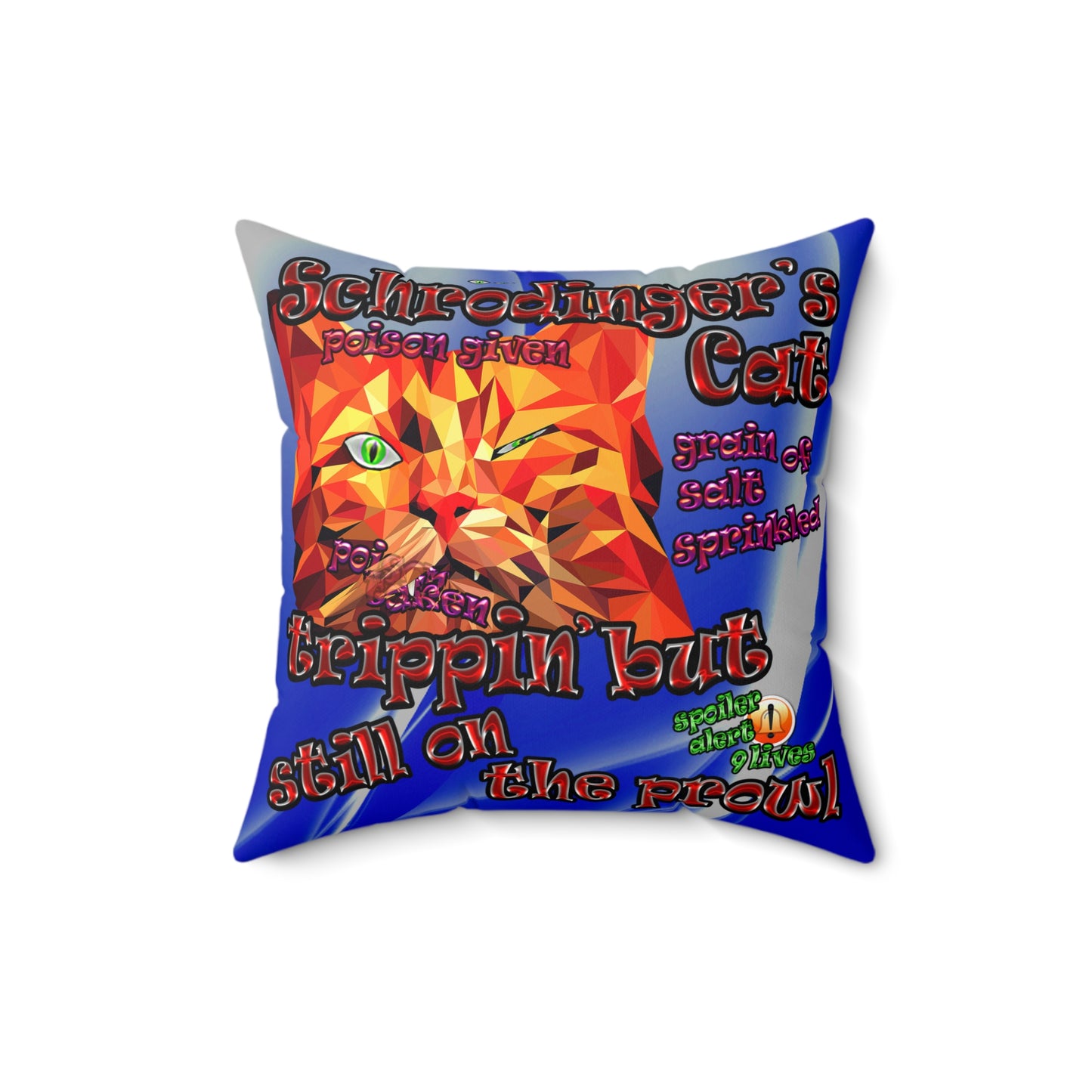 schrodinger's cat - Spun Polyester Square Pillow - (blue-white wave)