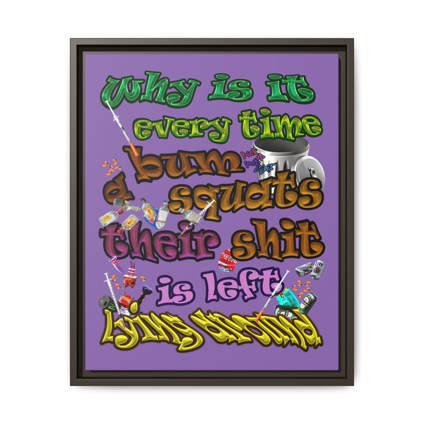 the bum's shit - framed canvas art (light purple)
