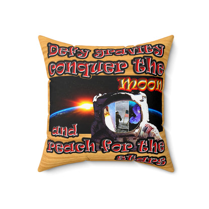 defy conquer reach - Spun Polyester Square Pillow - (butterscotch wood finish)