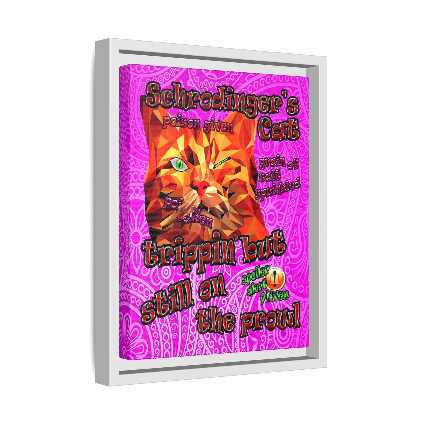 schrodinger's cat - framed canvas art (pink swirl)