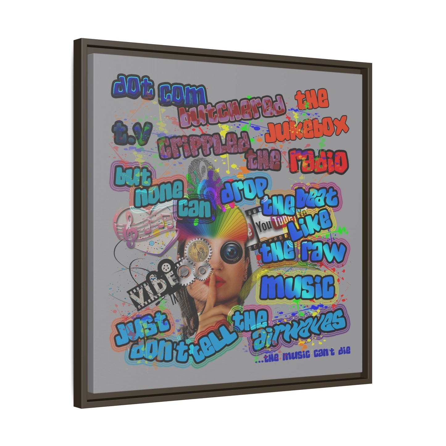 drop the beat - framed canvas art (grey)