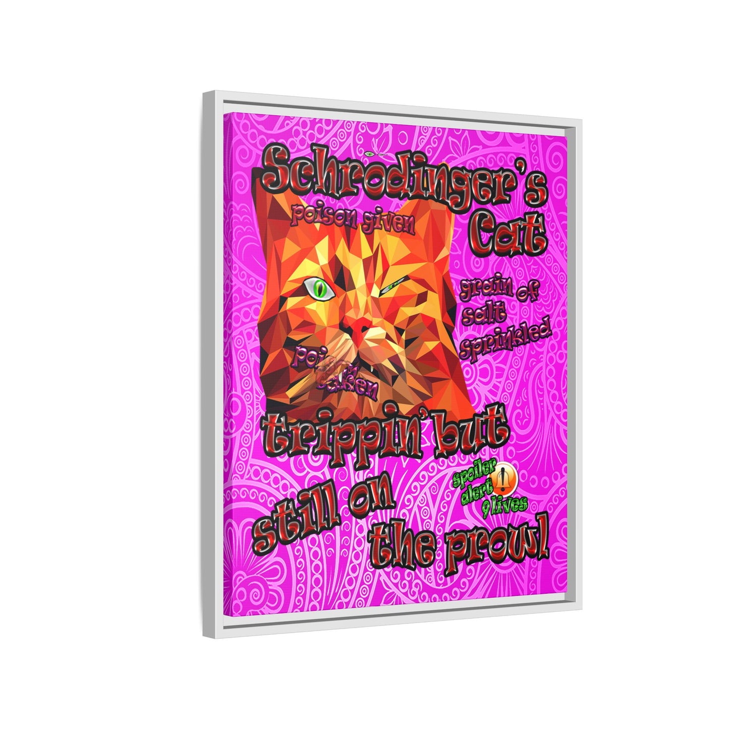 schrodinger's cat - framed canvas art (pink swirl)