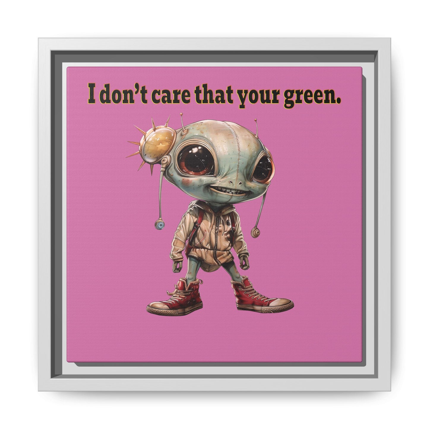 I don't care that your green - framed canvas art (light pink)