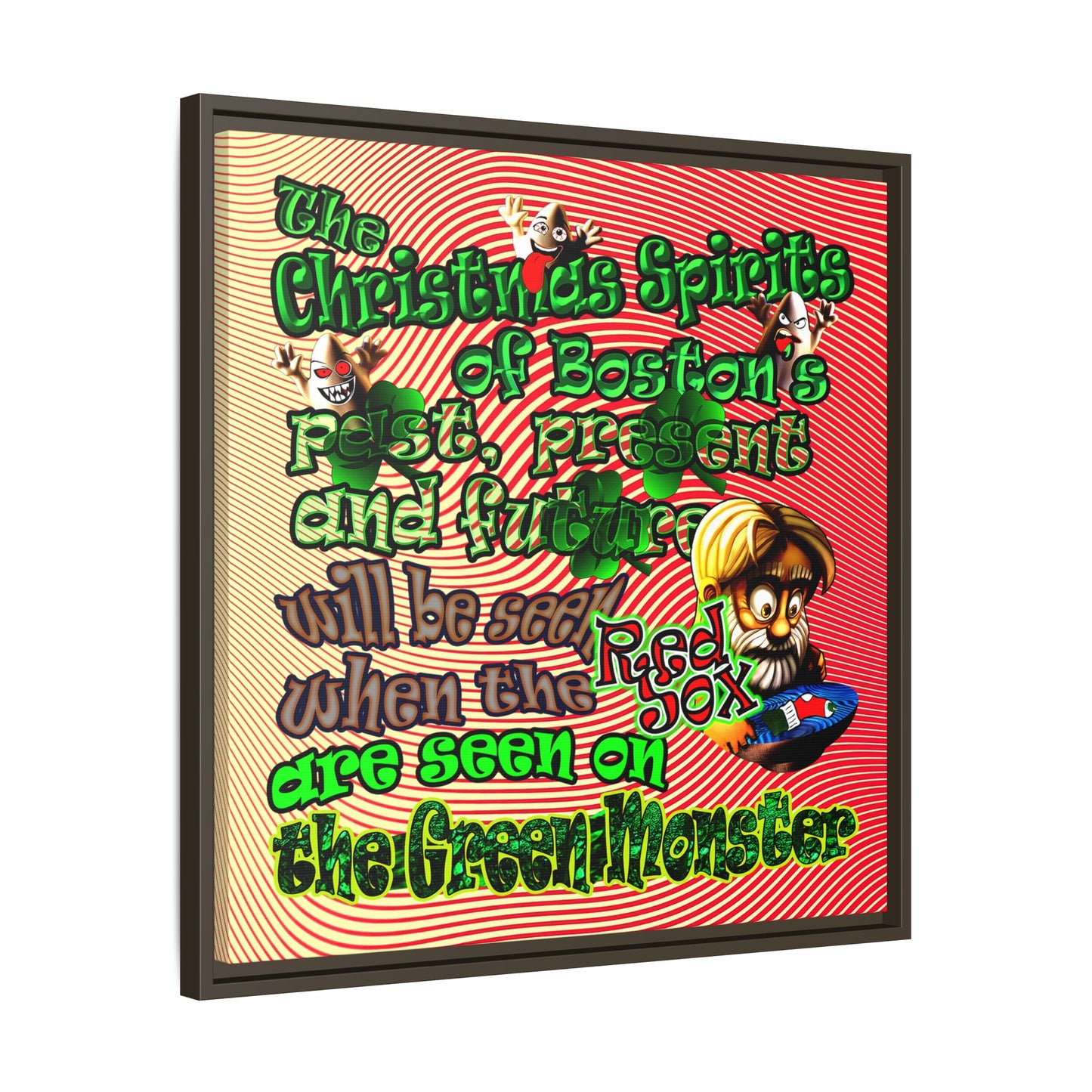 christmas spirits of boston - framed canvas art (yellow-orange wave)
