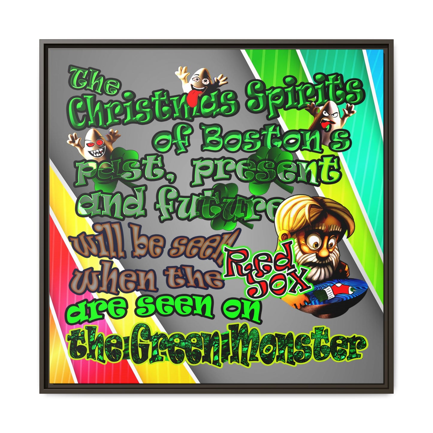 christmas spirits of boston - framed canvas art (rainbow split)