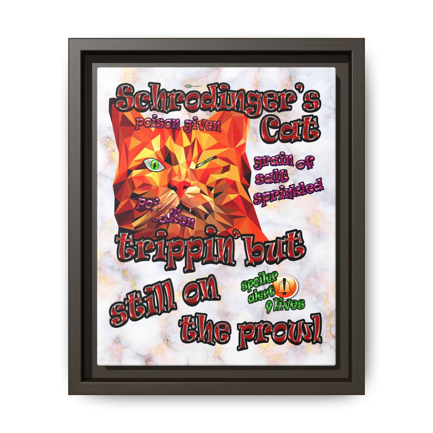 schrodinger's cat - framed canvas art (white marble)