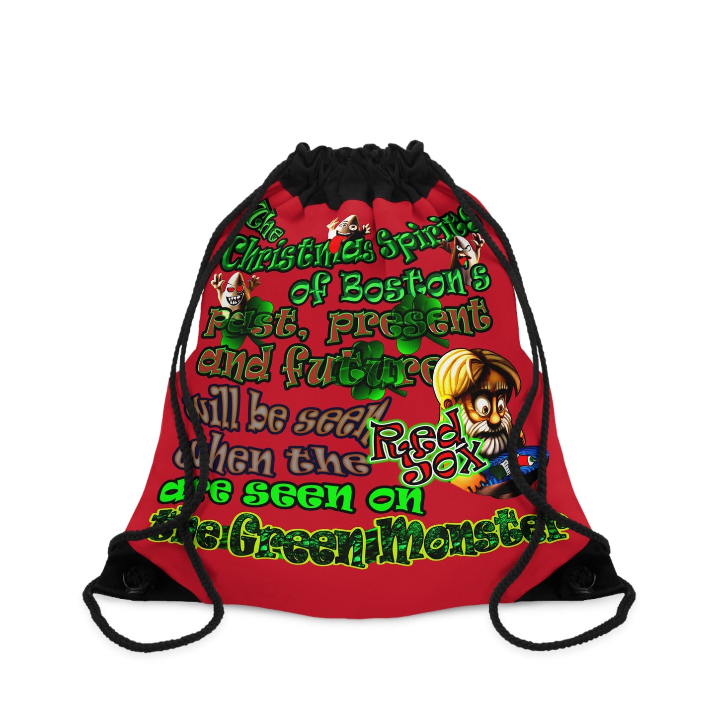 christmas spirits of boston - Drawstring Bag (dark red)