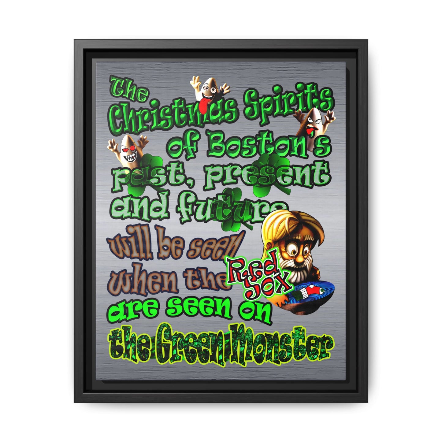 christmas spirits of boston - framed canvas art (brushed nickel)
