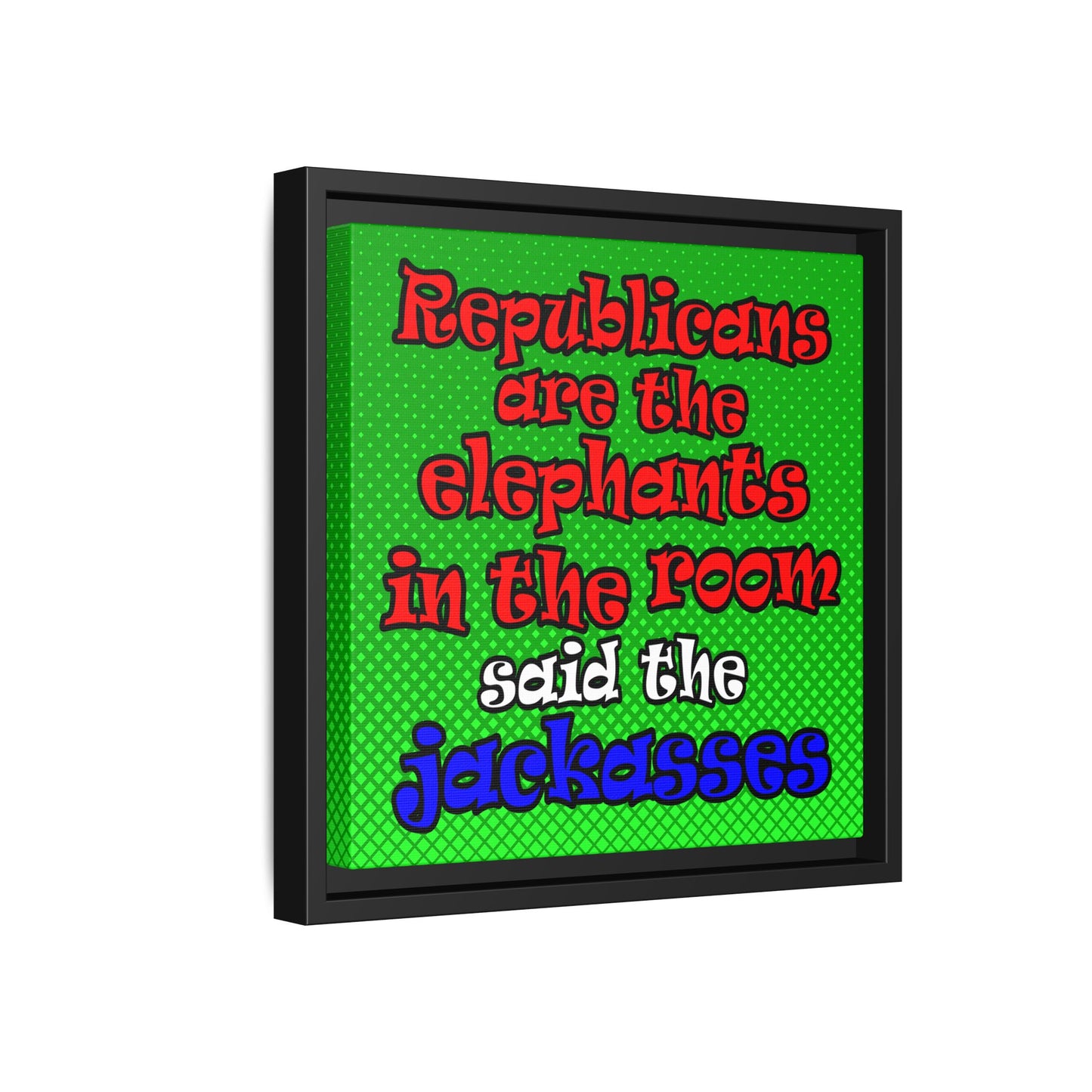 donkeys and elephants - framed canvas art (logo green)