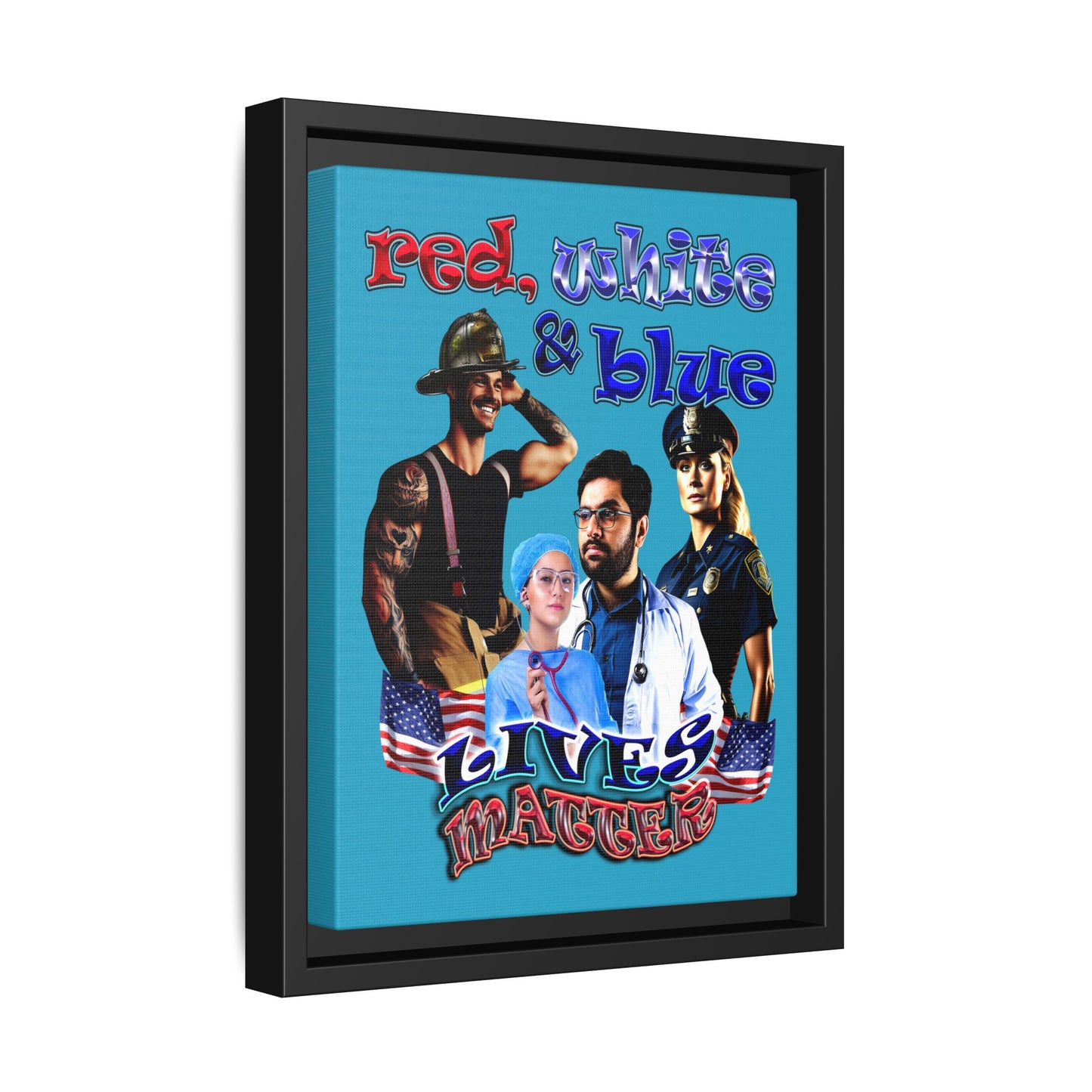 rw&b lives matter - framed canvas art (turquoise)