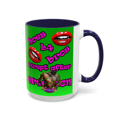 hoes b4 bros - Accent Mug (logo green)