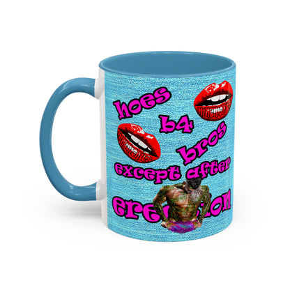 hoes b4 bros - Accent Mug (faded blue)