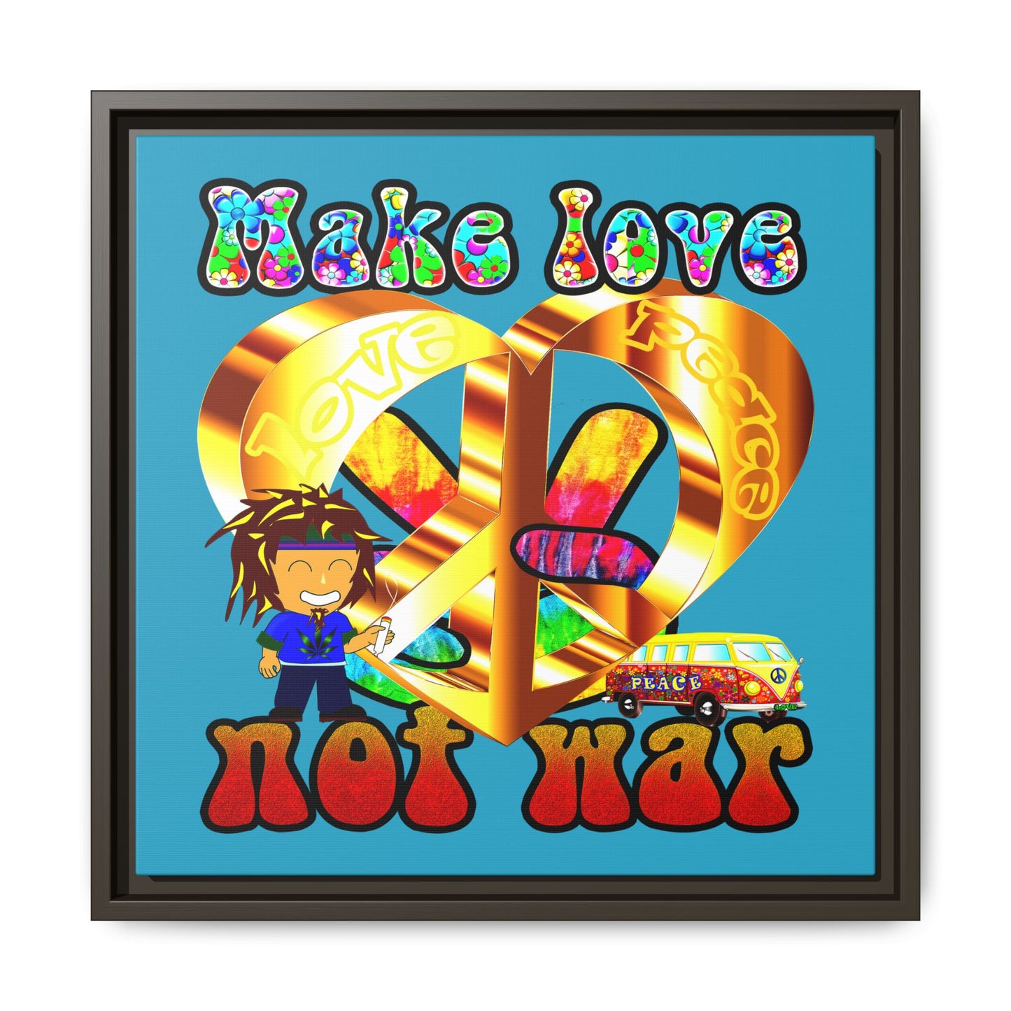 love peace - framed canvas art (turquoise)