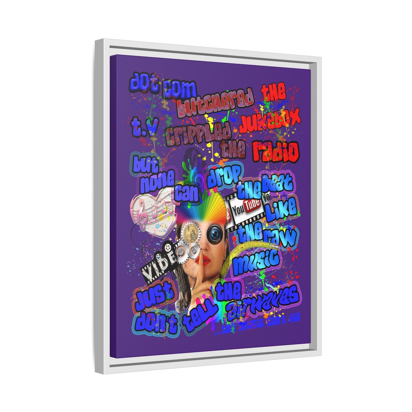 drop the beat - framed canvas art (purple)