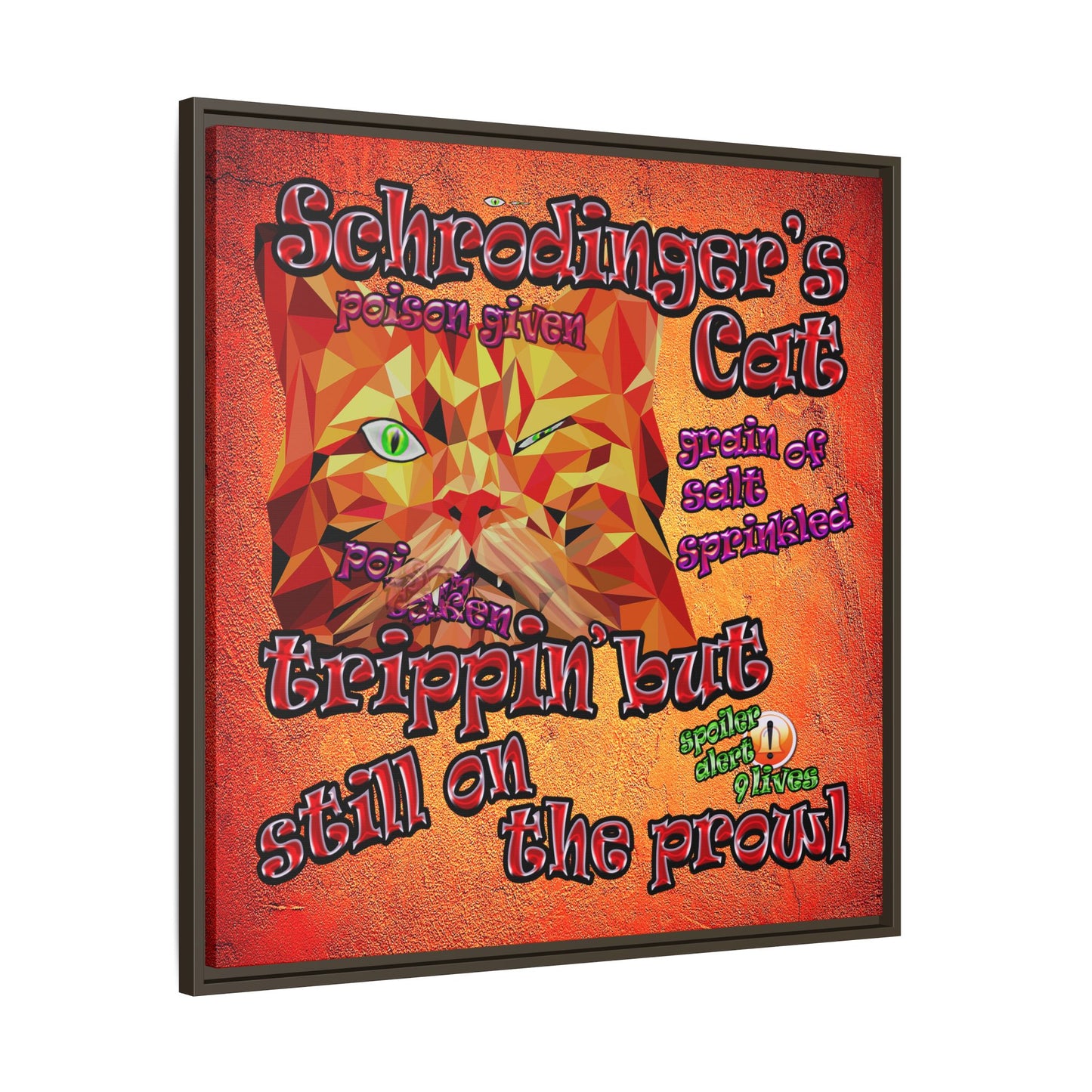 schrodinger's cat - framed canvas art (burnt orange)
