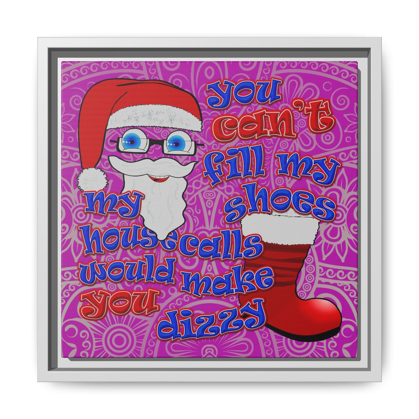 santa's shoes - framed canvas art (pink swirl)