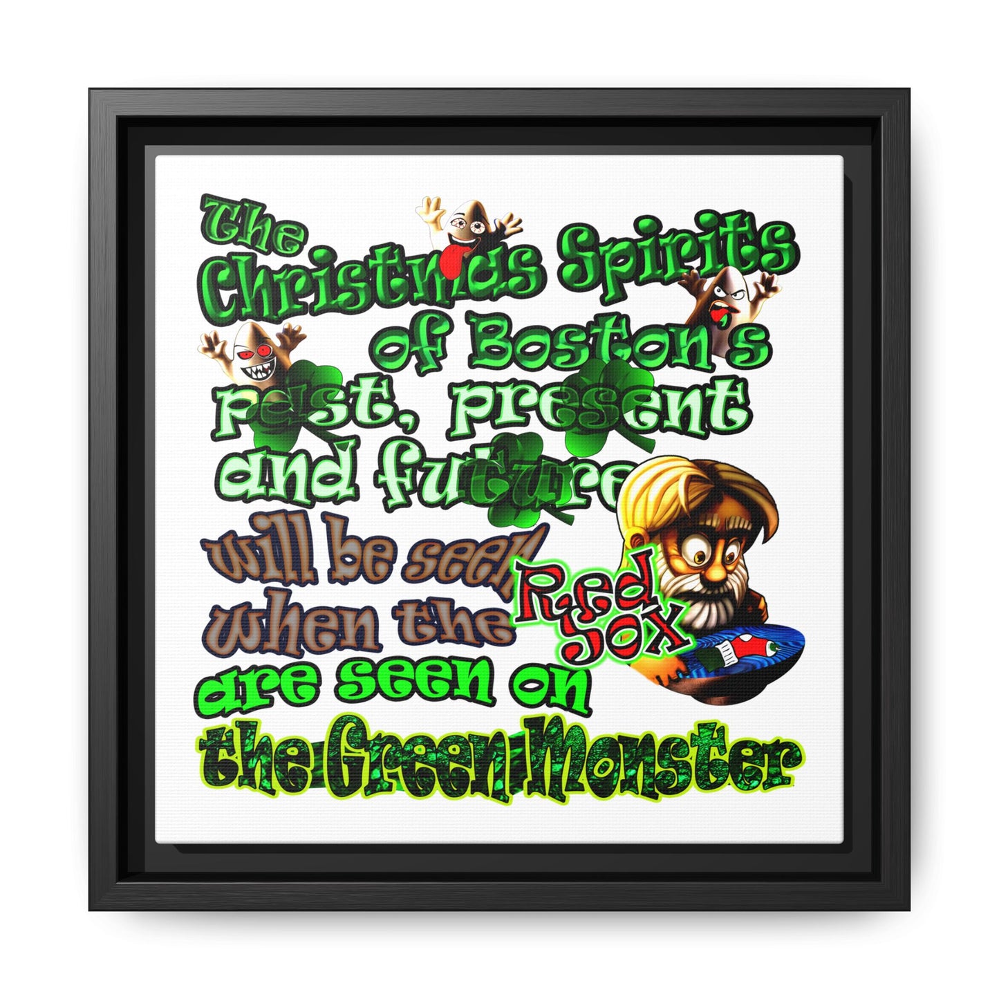 christmas spirits of boston - framed canvas art (white)