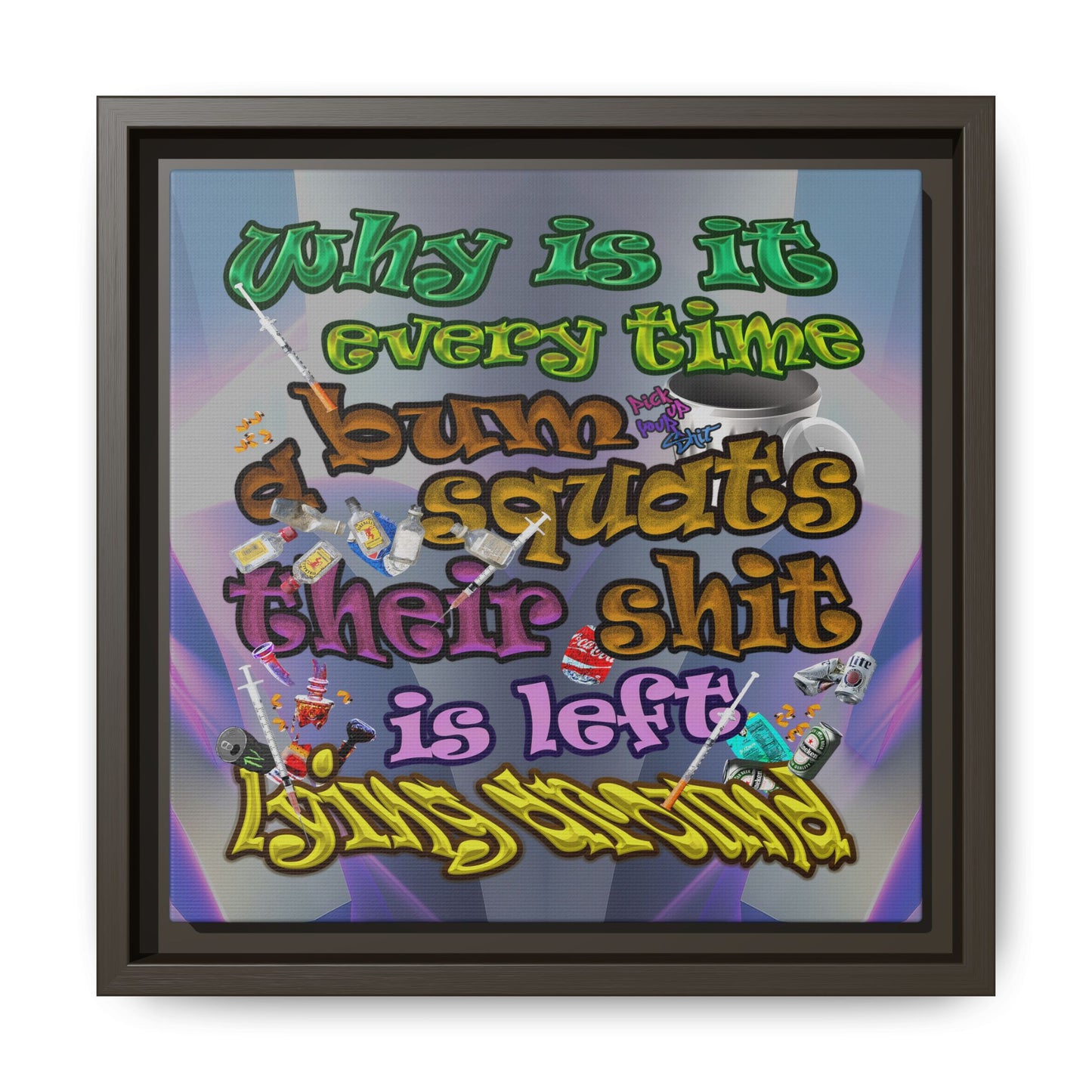 the bum's shit - framed canvas art (grey-pink wave)