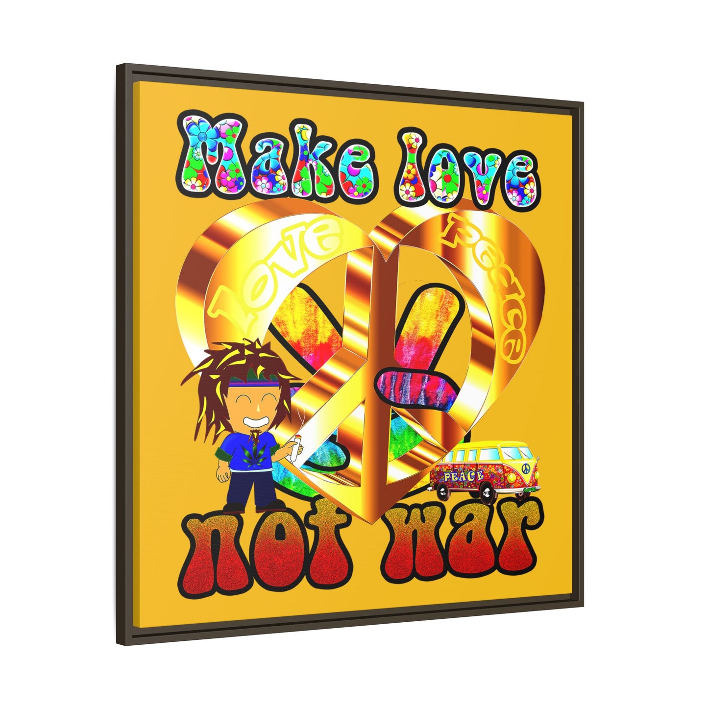 love peace - framed canvas art (yellow)