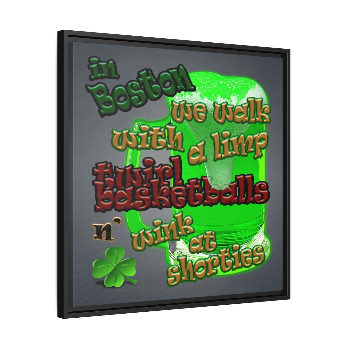 celtics logo - framed canvas art (grey-light grey)